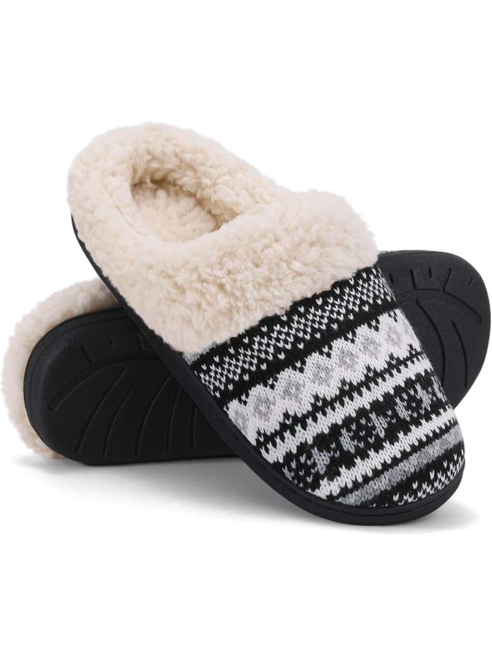 Womens Boho Black Comfy Wool Like Lined Closed Toe Warm Knit House Slipper Shoes